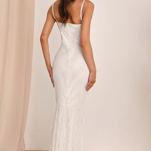 NWT Lulu's Favorite Promise White Sequin Sleeveless Mermaid Maxi Dress - Picture 4 of 4